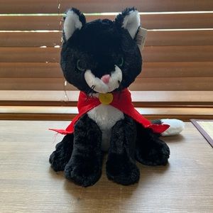 Unipak Designs Small Black Cat Kitty Plush With Red Cape Stuffed Animal 11'' AB